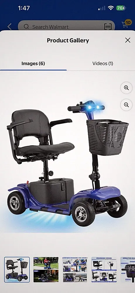 Vive 4 Wheel Electric Powered Heavy Duty Compact Wheelchair Device - Blue